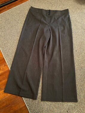 Monroe & Main Charcoal Gray Black Wide-Leg Trousers with Button Waist
